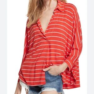 We The Free Can’t Fool Me Red and White Striped Blouse M